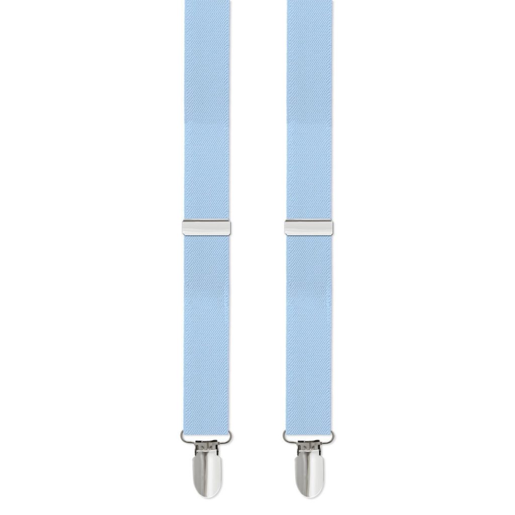 Mens/Boys Clip-on Suspenders, 1" with Silver Clip Available in Many Colors - Boys Light Blue