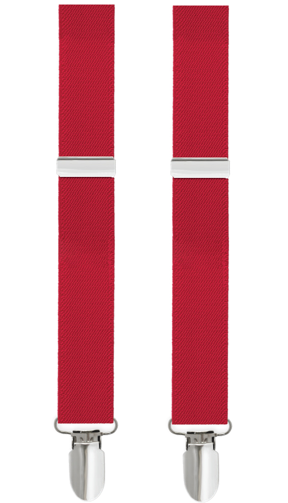 Mens/Boys Clip-on Suspenders, 1" with Silver Clip Available in Many Colors - Mens Red