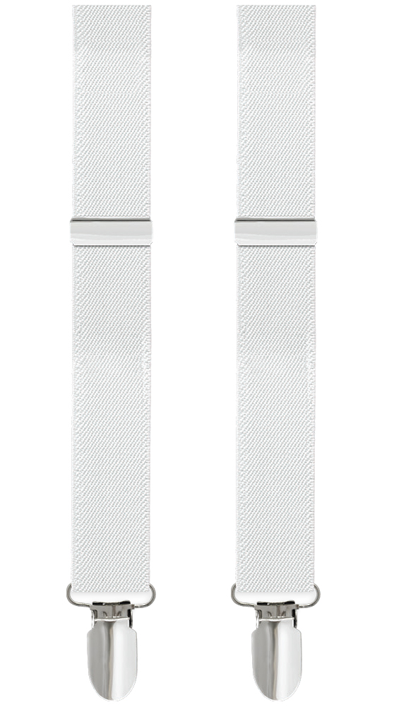 Mens/Boys Clip-on Suspenders, 1" with Silver Clip Available in Many Colors - Boys White