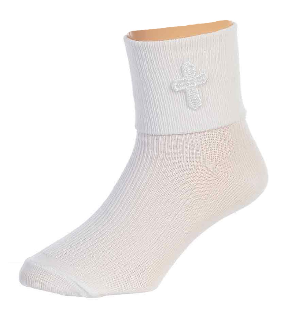 Boys White First Communion Baptism Special Occasion Socks with Cross 6-8