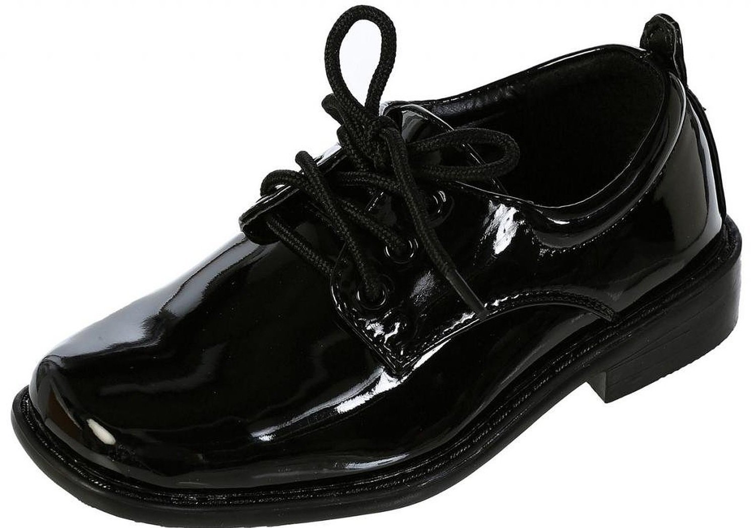 Boys Square Toe Lace Up Oxford Patent Dress Shoes - Available in Black 2 Little Kid