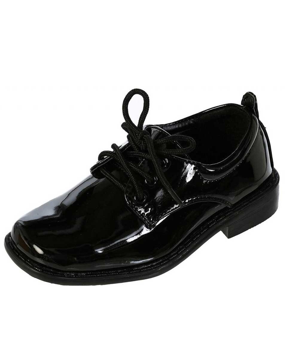 Boys Lace Oxford Tie Up Patent Black Shoes