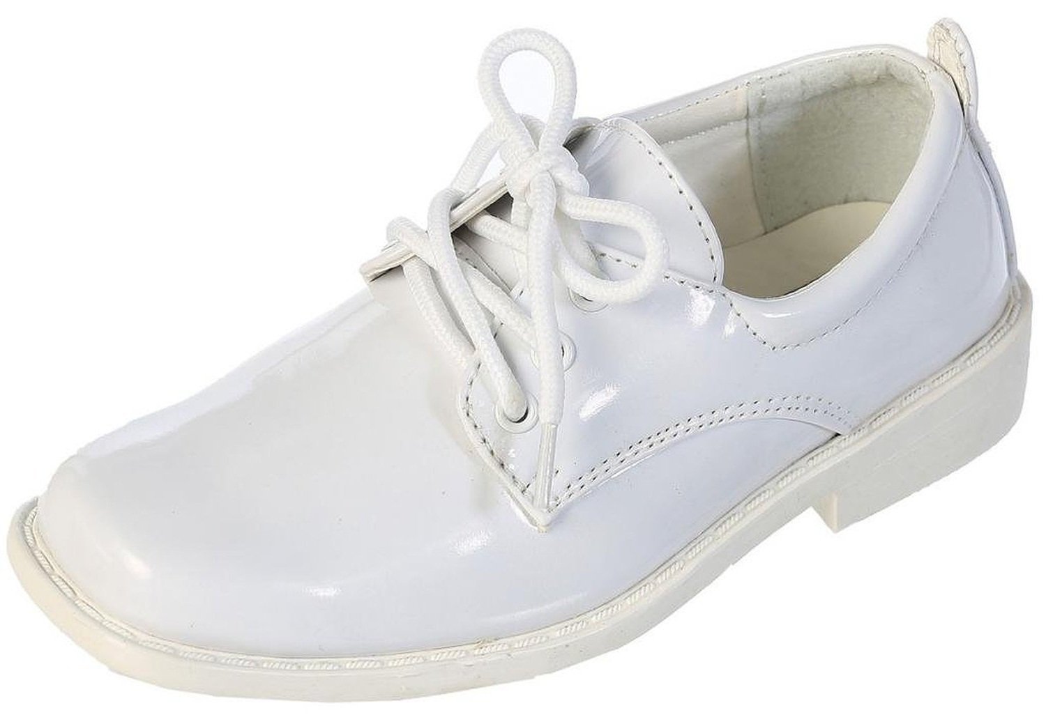 Boys Square Toe Lace Up Oxford Patent Dress Shoes - Available in White 2 Little Kid