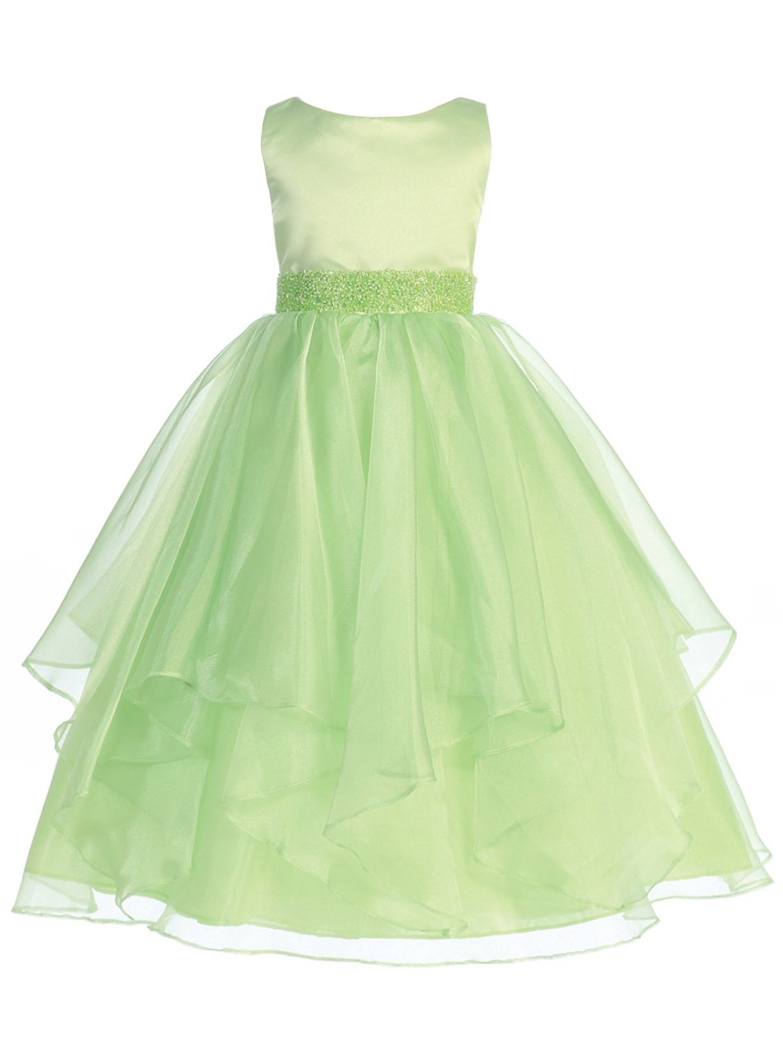 Chic Baby Girls Asymmetric Ruffles Satin/Organza Flower Girl Dress-Lime-6