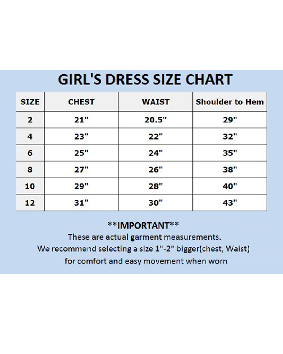 Asymmetric Ruffles Satin/Organza Flower Girl Dress Size Chart Image