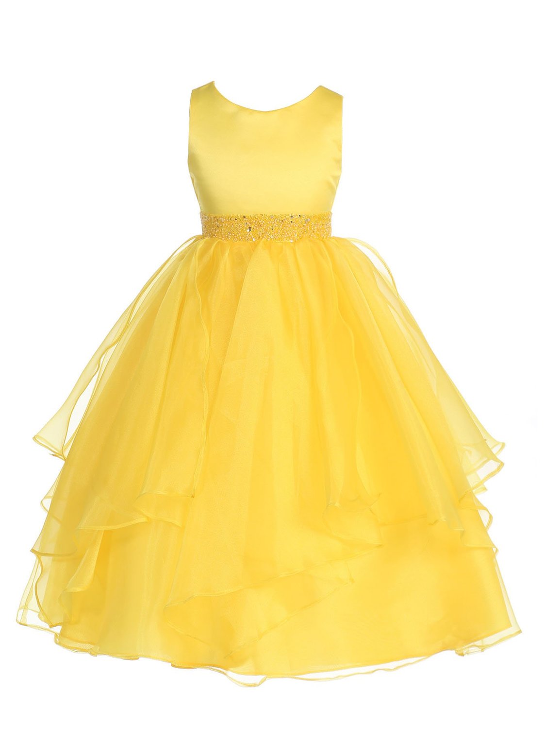 Chic Baby Girls Asymmetric Ruffles Satin/Organza Flower Girl Dress-Yellow-4