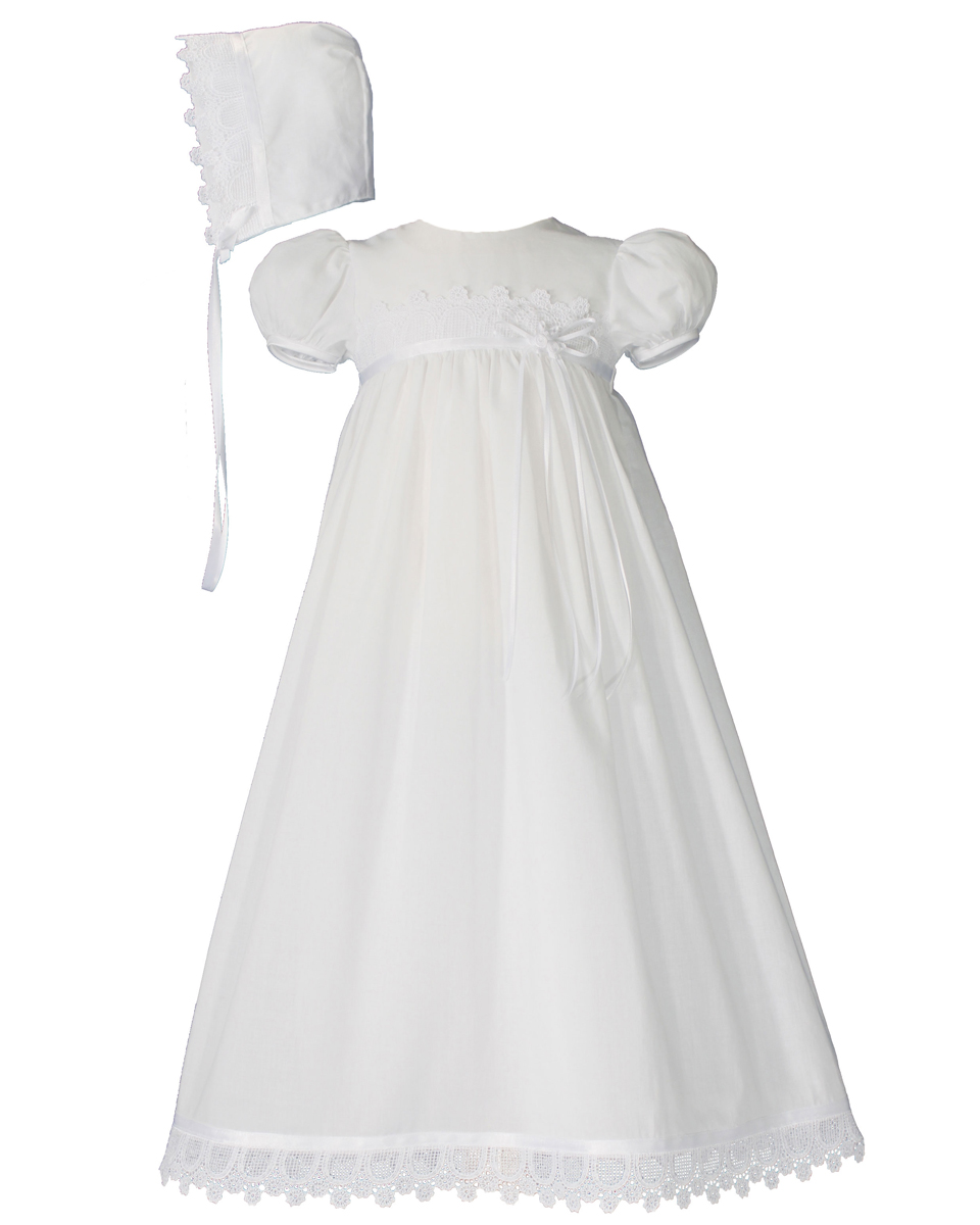 Girls 26? Cotton Christening Gown with Italian Lace