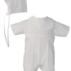 Boys White Polycotton Christening Baptism Romper with Screened Cross