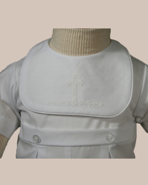 Boys White Polycotton Christening Baptism Romper with Screened Cross
