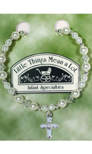 White Pearl Crystal Cross Girls Bracelet