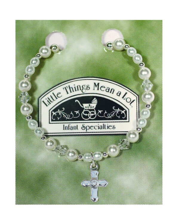 White Pearl Crystal Cross Girls Bracelet