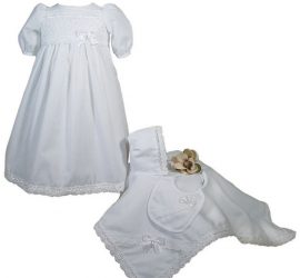 Girls Preemie Dress Christening Gown Baptism Set with Lace Hem