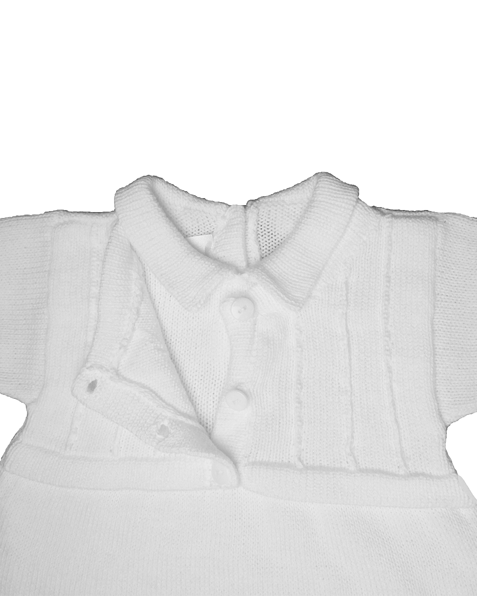 Boy’s Short Sleeve Soft White Cotton Knit Romper with Vest