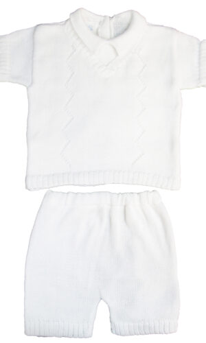 Boy’s White 2 Piece Cotton Knit Short Sleeve Sweater Set