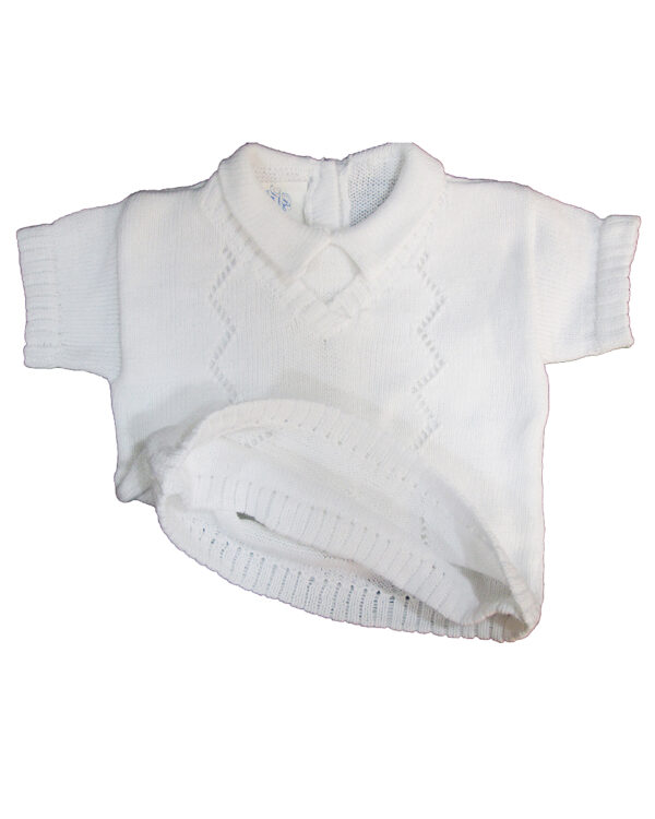 Boy’s White 2 Piece Cotton Knit Short Sleeve Sweater Set