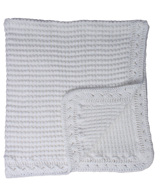 BT-M383 Hand Crochet White Cotton Shawl Blanket with Ripple Pattern