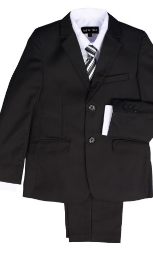 Avery Hill Boys Formal 5 Piece Suit with Shirt, Vest, and Tie Available in Toddler to Teen Sizes, Black