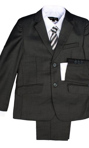 Avery Hill Boys Formal 5 Piece Suit with Shirt, Vest, and Tie Available in Toddler to Teen Sizes, Charcoal