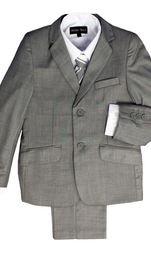 Avery Hill Boys Formal 5 Piece Suit with Shirt, Vest, and Tie Available in Toddler to Teen Sizes, Light Gray